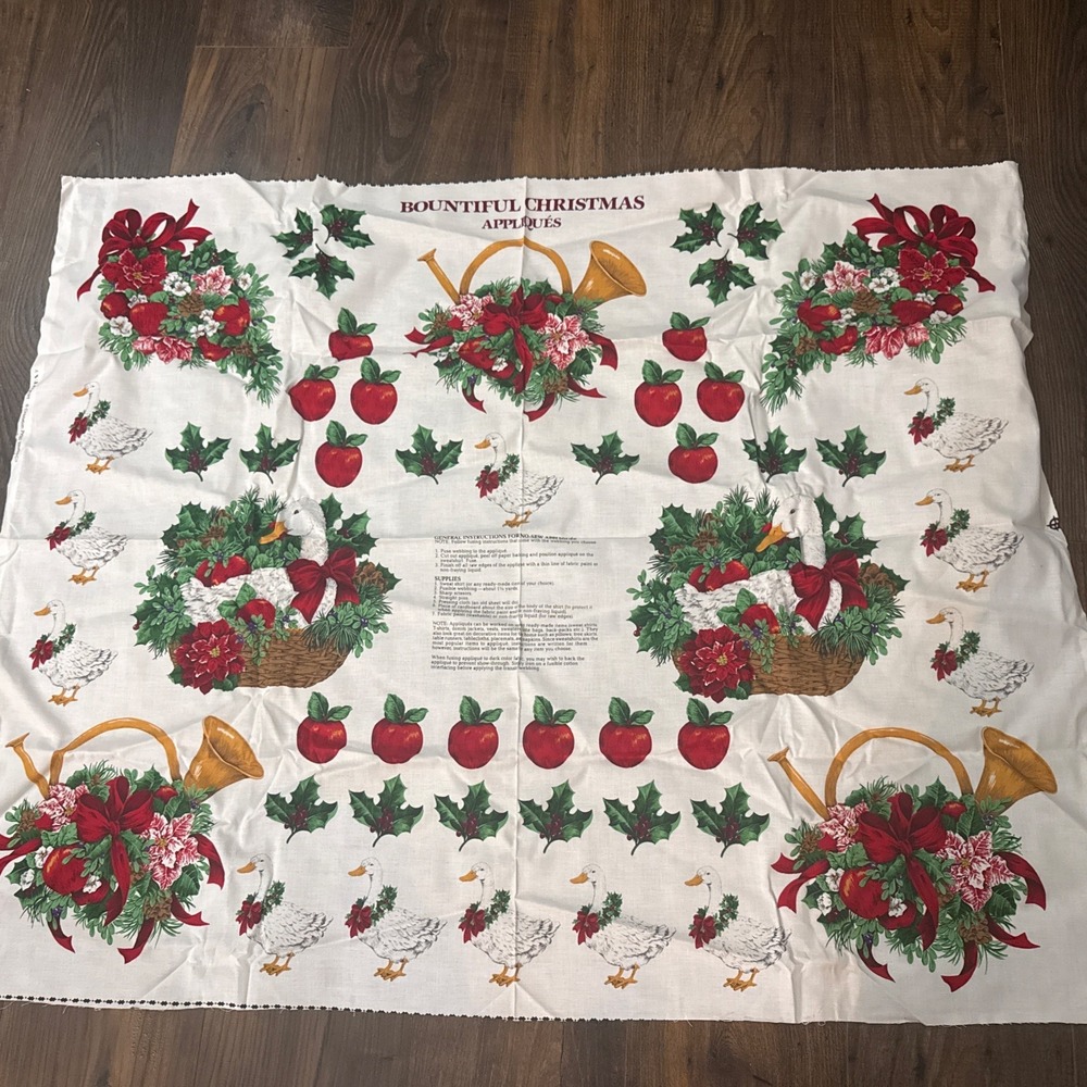 Cranston VIP Bountiful Christmas Appliques Fabric Panel Goose Apple Horn Holly